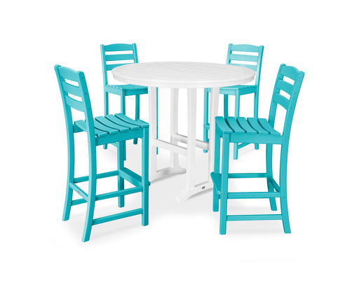 POLYWOOD La Casa Cafe 5-Piece Side Chair Bar Dining Set in Aruba / White image