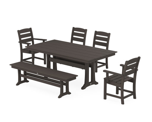 POLYWOOD Lakeside 6-Piece Farmhouse Dining Set With Trestle Legs in Vintage Coffee image