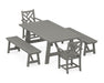 POLYWOOD Chippendale 5-Piece Rustic Farmhouse Dining Set With Benches in Slate Grey image