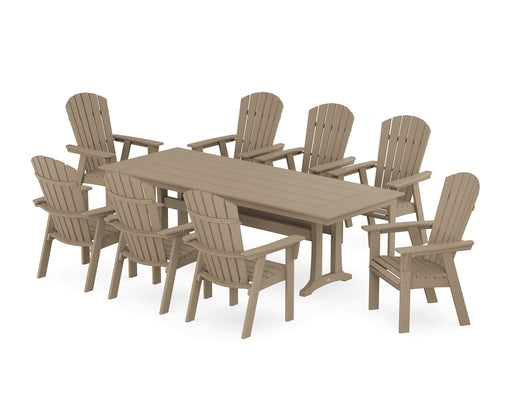 POLYWOOD Nautical 9-Piece Curveback Adirondack Farmhouse Dining Set with Trestle Legs in Vintage Sahara image