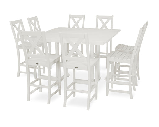 POLYWOOD Braxton 9-Piece Farmhouse Trestle Bar Set in Vintage White image