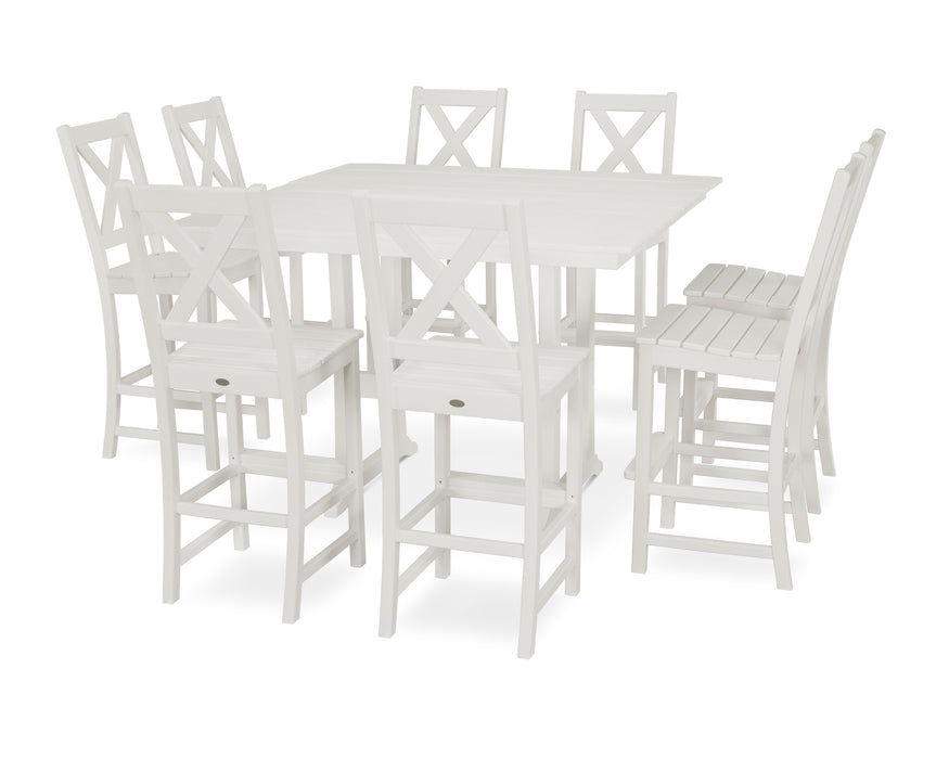 POLYWOOD Braxton 9-Piece Farmhouse Trestle Bar Set in Vintage White