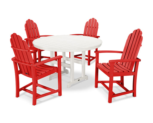 POLYWOOD Classic Adirondack 5-Piece Round Farmhouse Dining Set in Sunset Red / White image