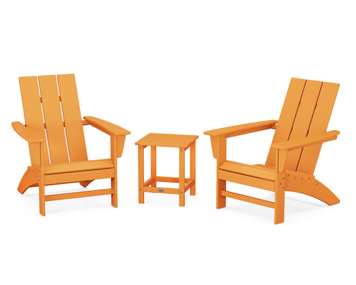 POLYWOOD Modern 3-Piece Adirondack Set with Long Island 18" Side Table in Tangerine image