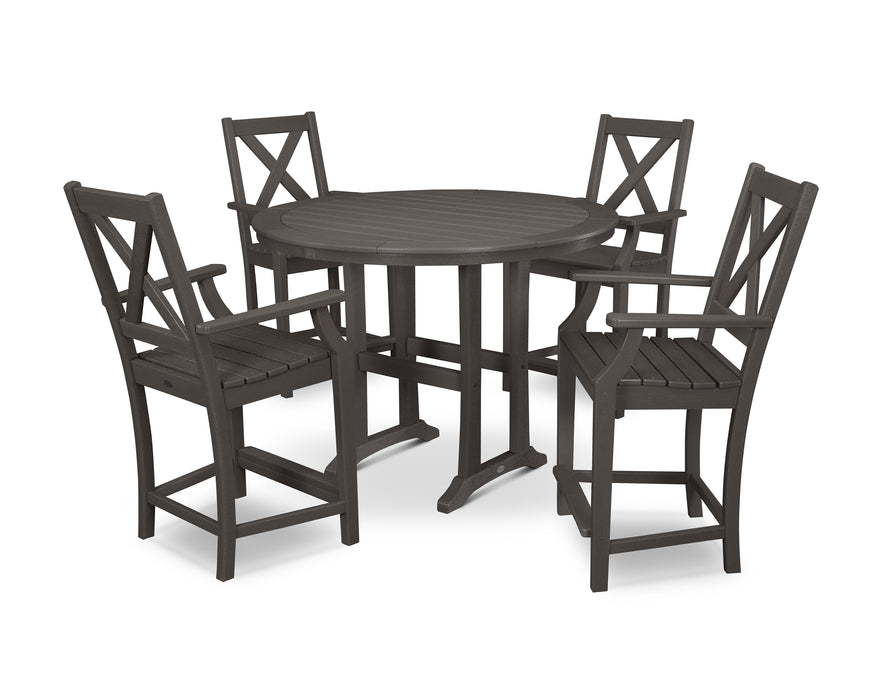 POLYWOOD Braxton 5-Piece Nautical Trestle Arm Chair Counter Set in Vintage Coffee image