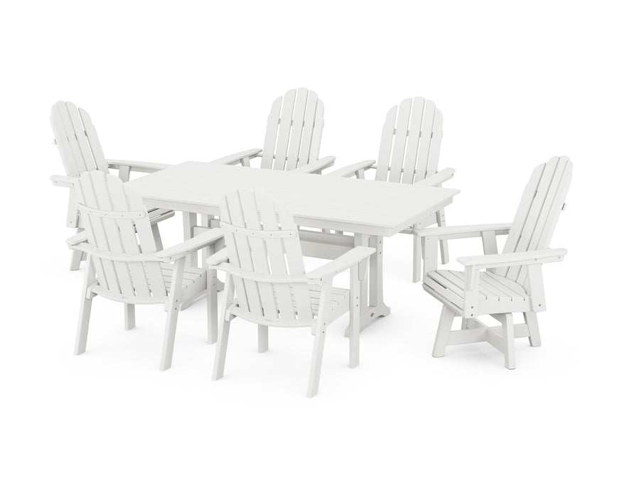 POLYWOOD Vineyard Curveback Adirondack Swivel Chair 7-Piece Farmhouse Dining Set in Vintage White