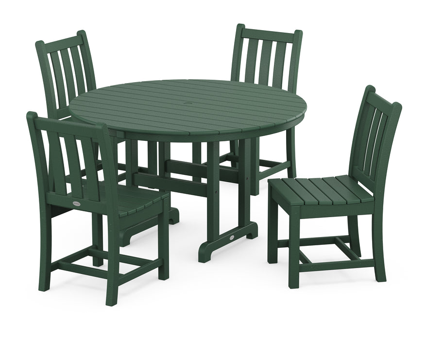 POLYWOOD Traditional Garden Side Chair 5-Piece Round Farmhouse Dining Set in Green image