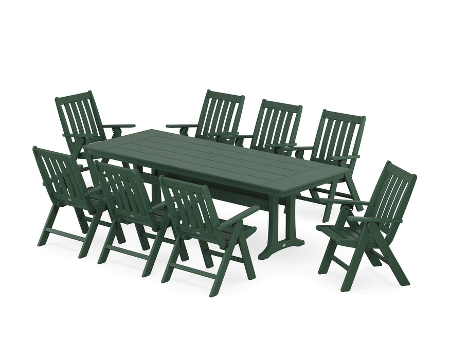 POLYWOOD Vineyard Folding 9-Piece Farmhouse Dining Set with Trestle Legs in Green