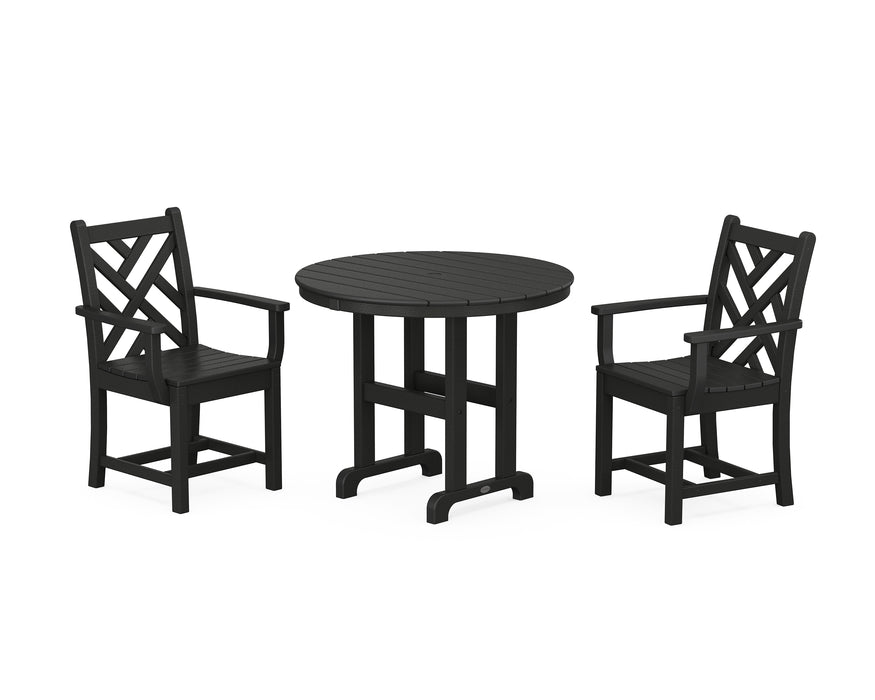 POLYWOOD Chippendale 3-Piece Round Dining Set in Black