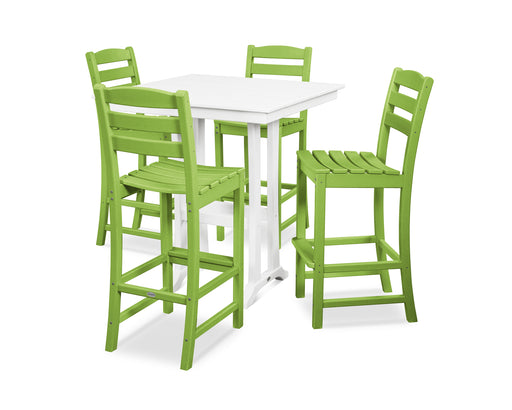 POLYWOOD La Casa Cafe 5-Piece Farmhouse Trestle Bar Set in Lime / White image