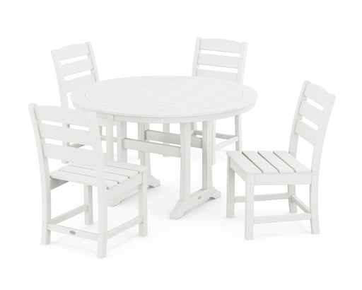 POLYWOOD Lakeside Side Chair 5-Piece Round Dining Set With Trestle Legs in Vintage White image