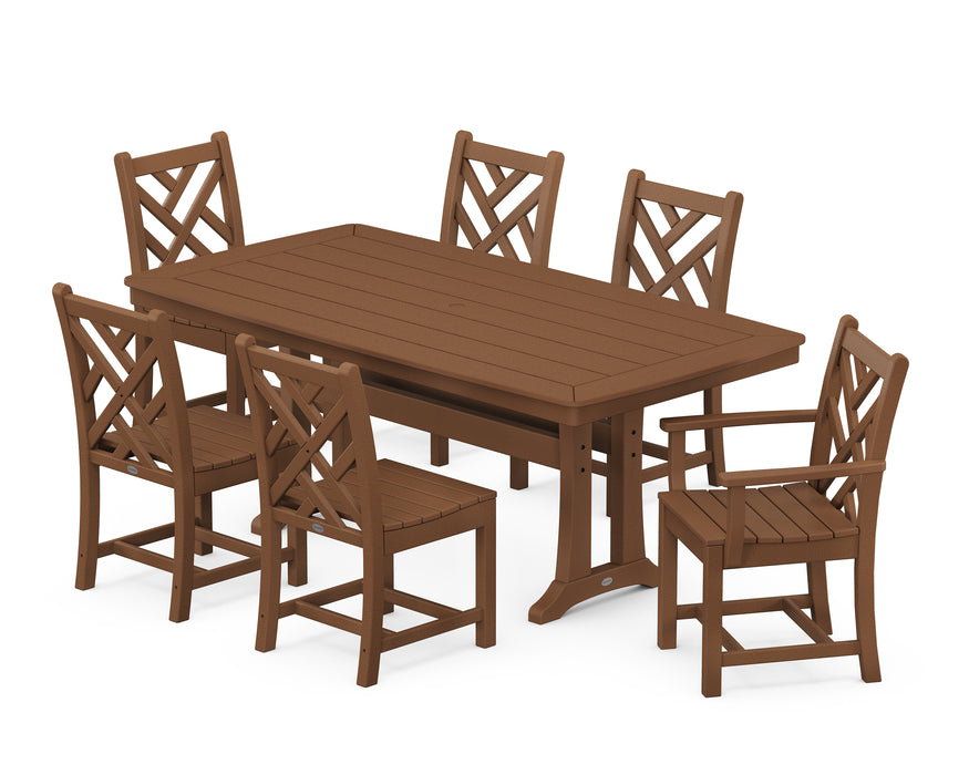 POLYWOOD Chippendale 7-Piece Nautical Trestle Dining Set in Teak image