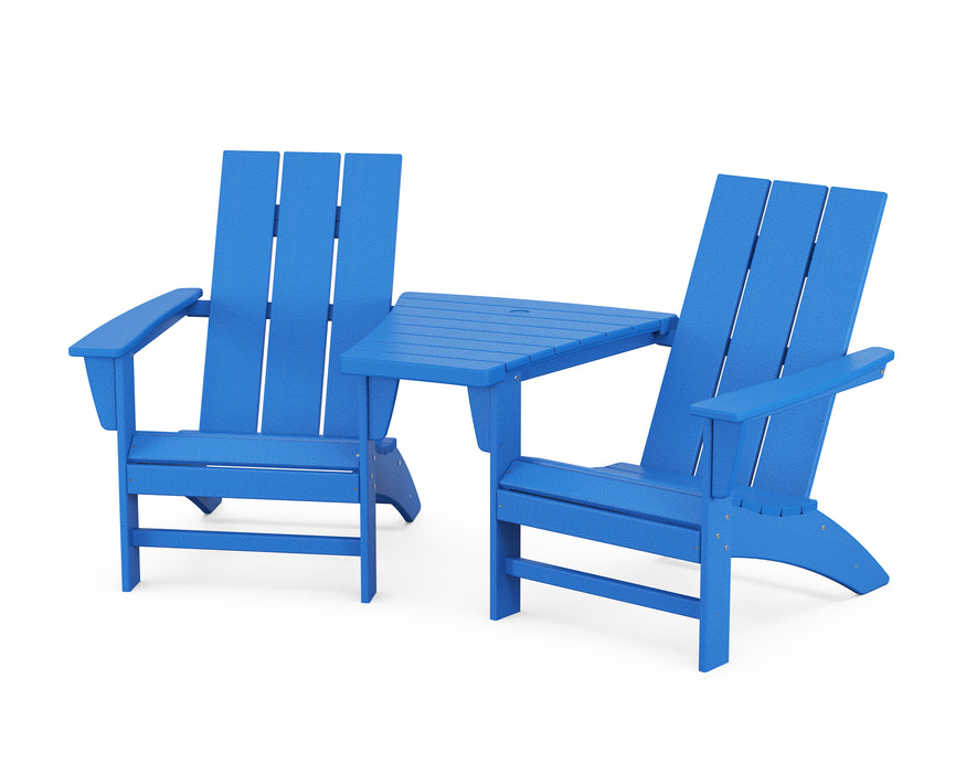 POLYWOOD Modern 3-Piece Adirondack Set with Angled Connecting Table in Pacific Blue image