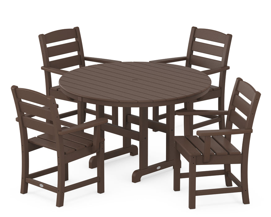 POLYWOOD Lakeside 5-Piece Round Farmhouse Dining Set in Mahogany