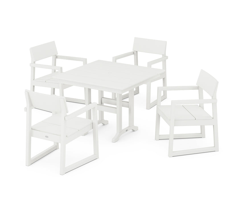 POLYWOOD EDGE 5-Piece Farmhouse Dining Set in Vintage White