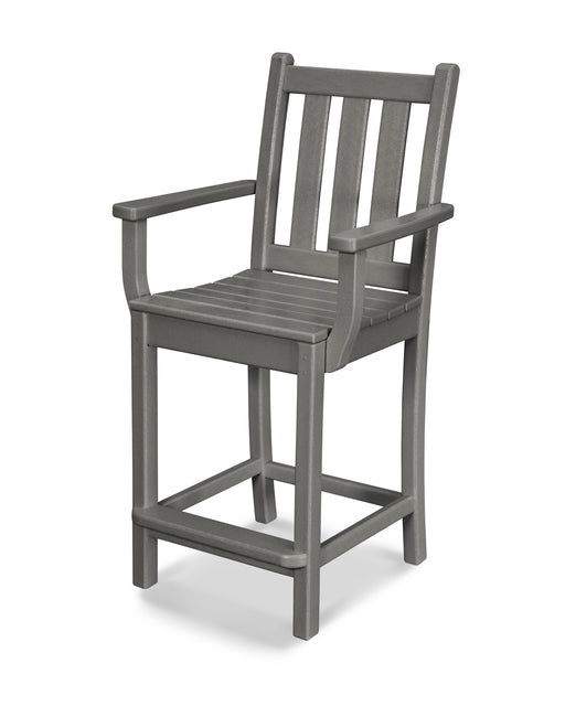 POLYWOOD Traditional Garden Counter Arm Chair in Slate Grey image