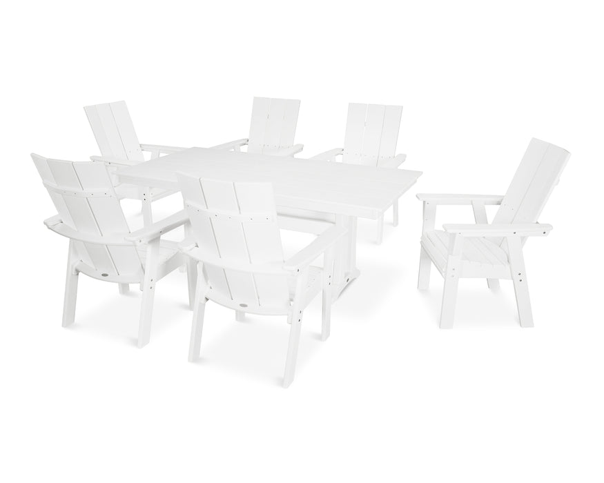 POLYWOOD Modern Curveback Adirondack 7-Piece Farmhouse Dining Set with Trestle Legs in White