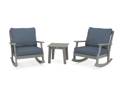 POLYWOOD Braxton 3-Piece Deep Seating Rocker Set in Slate Grey / Sancy Denim image