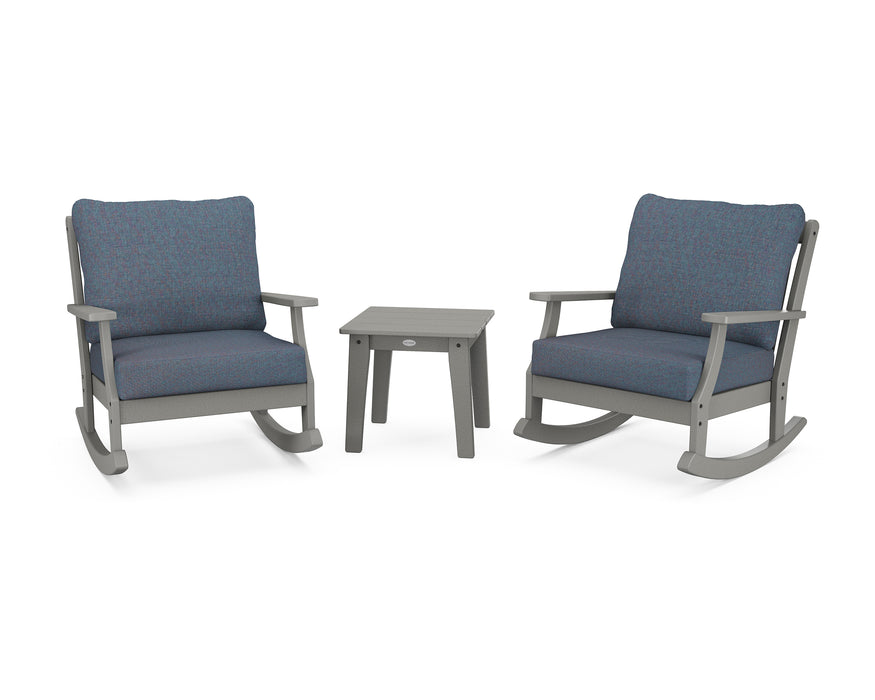 POLYWOOD Braxton 3-Piece Deep Seating Rocker Set in Slate Grey / Sancy Denim