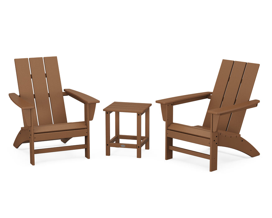 POLYWOOD Modern 3-Piece Adirondack Set with Long Island 18" Side Table in Teak