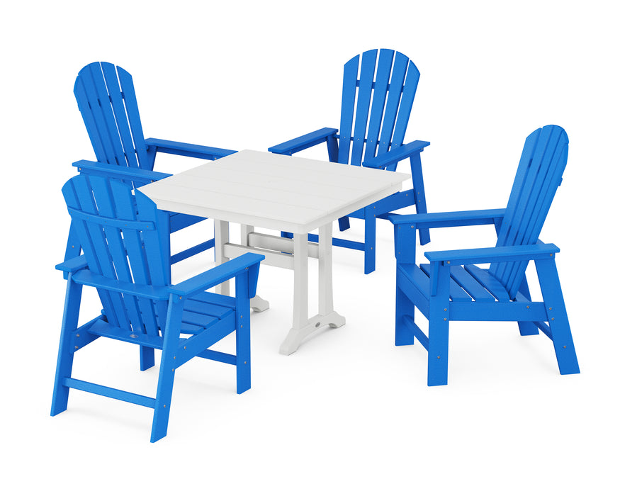 POLYWOOD South Beach 5-Piece Farmhouse Dining Set With Trestle Legs in Pacific Blue / White