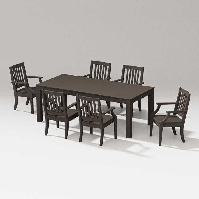 PW Designer Series Estate Arm Chair 7-Piece Parsons Table Dining Set in Vintage Coffee