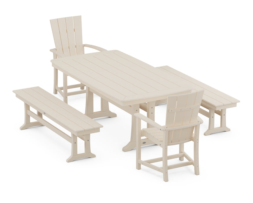 POLYWOOD Quattro 5-Piece Dining Set with Trestle Legs in Sand