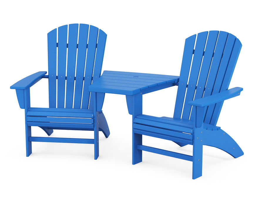 POLYWOOD Nautical 3-Piece Curveback Adirondack Set with Angled Connecting Table in Pacific Blue image