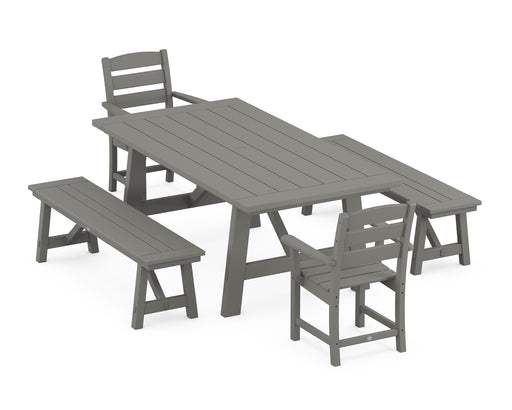 POLYWOOD Lakeside 5-Piece Rustic Farmhouse Dining Set With Benches in Slate Grey image