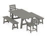 POLYWOOD Lakeside 5-Piece Rustic Farmhouse Dining Set With Benches in Slate Grey image