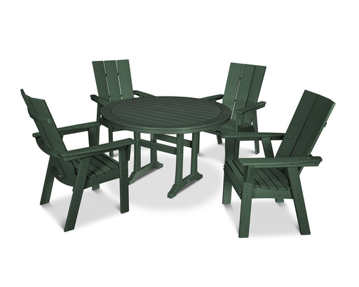 POLYWOOD Modern Curveback Adirondack 5-Piece Nautical Trestle Dining Set in Green image