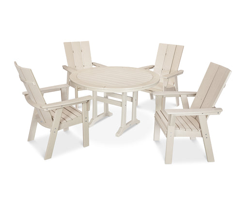 POLYWOOD Modern Curveback Adirondack 5-Piece Nautical Trestle Dining Set in Sand image