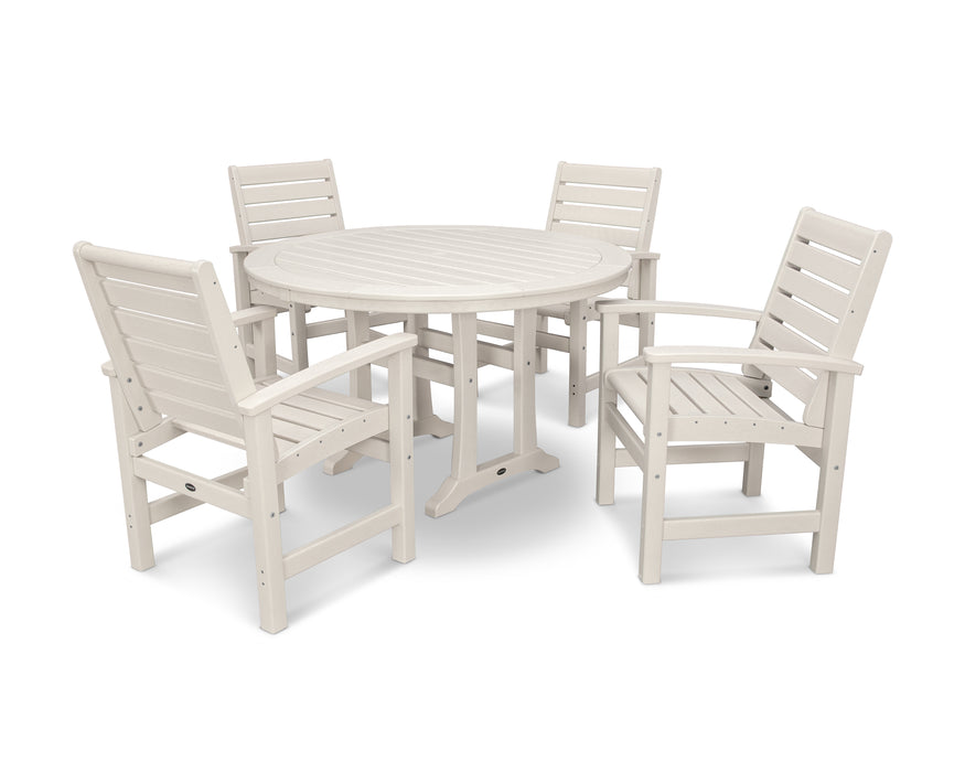 POLYWOOD Signature 5-Piece Round Dining Set with Trestle Legs in Sand