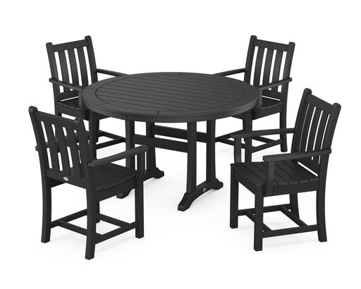 POLYWOOD Traditional Garden 5-Piece Round Dining Set with Trestle Legs in Black image