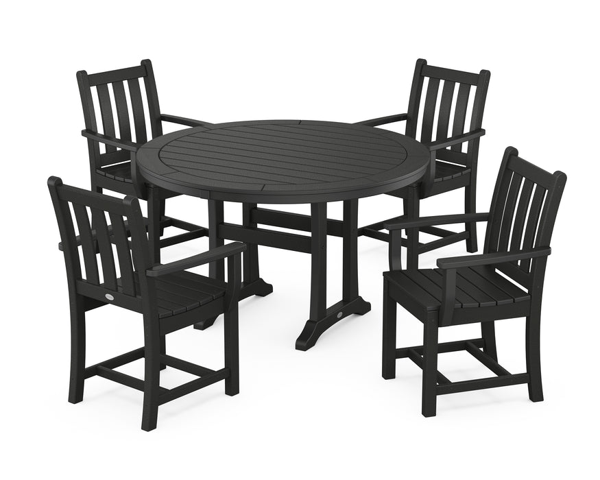 POLYWOOD Traditional Garden 5-Piece Round Dining Set with Trestle Legs in Black