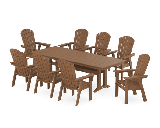 POLYWOOD Nautical 9-Piece Curveback Adirondack Farmhouse Dining Set with Trestle Legs in Teak image