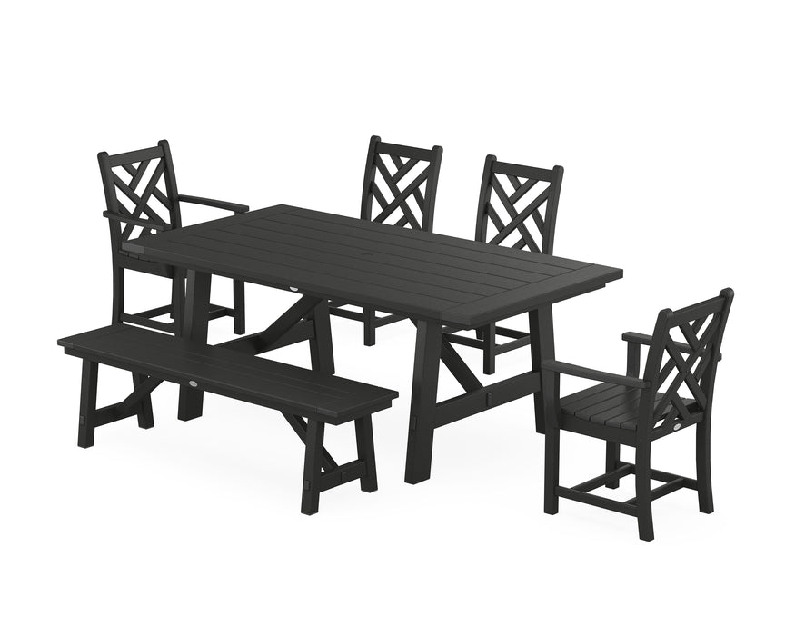 POLYWOOD Chippendale 6-Piece Rustic Farmhouse Dining Set With Bench in Black