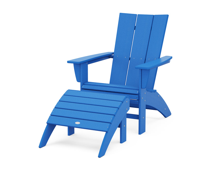 POLYWOOD Modern Curveback Adirondack Chair 2-Piece Set with Ottoman in Pacific Blue