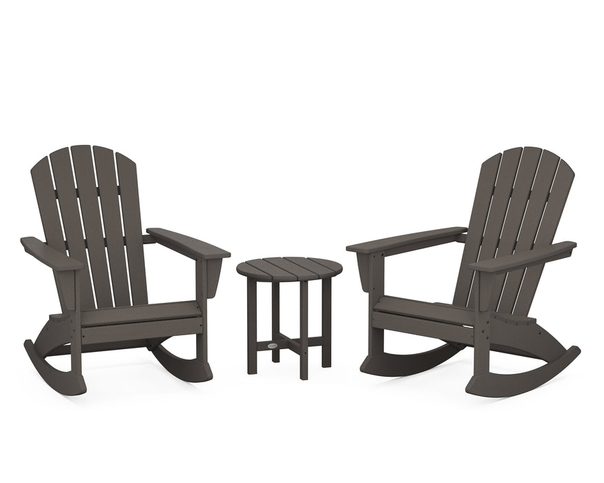 POLYWOOD Nautical 3-Piece Adirondack Rocking Chair Set in Vintage Coffee