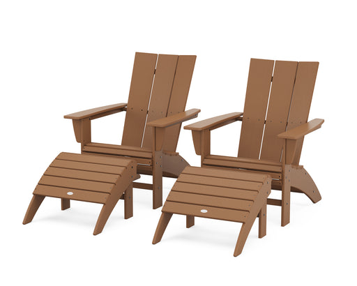 POLYWOOD Modern Curveback Adirondack Chair 4-Piece Set with Ottomans in Teak image