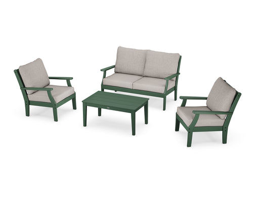 POLYWOOD Braxton 4-Piece Deep Seating Chair Set in Green / Weathered Tweed image