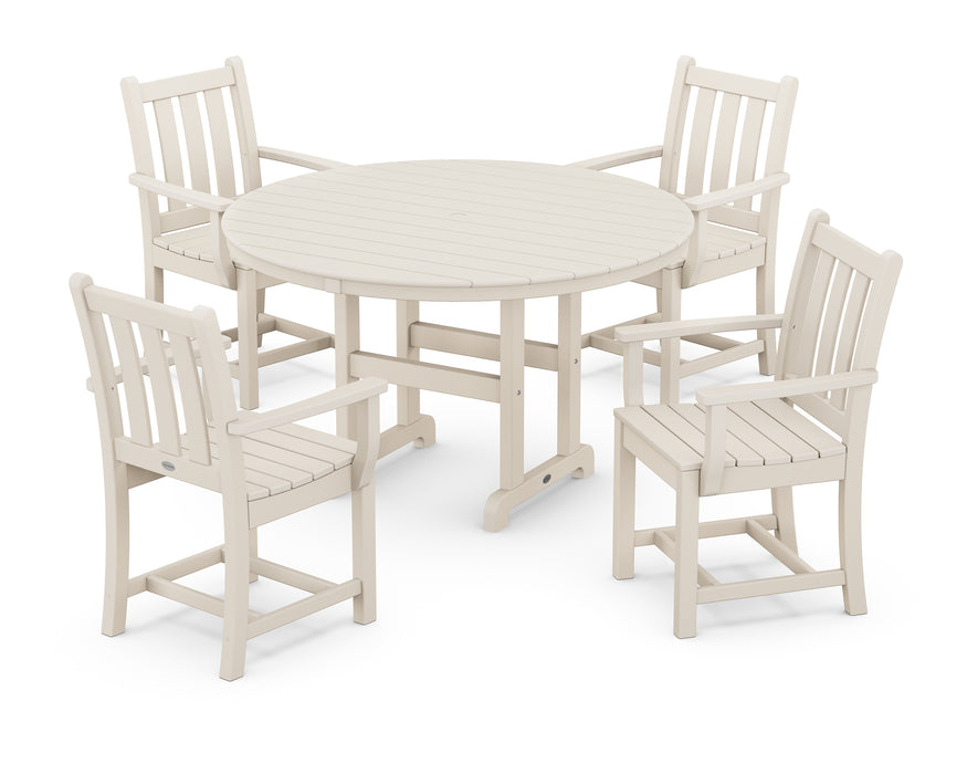 POLYWOOD Traditional Garden 5-Piece Round Farmhouse Dining Set in Sand image