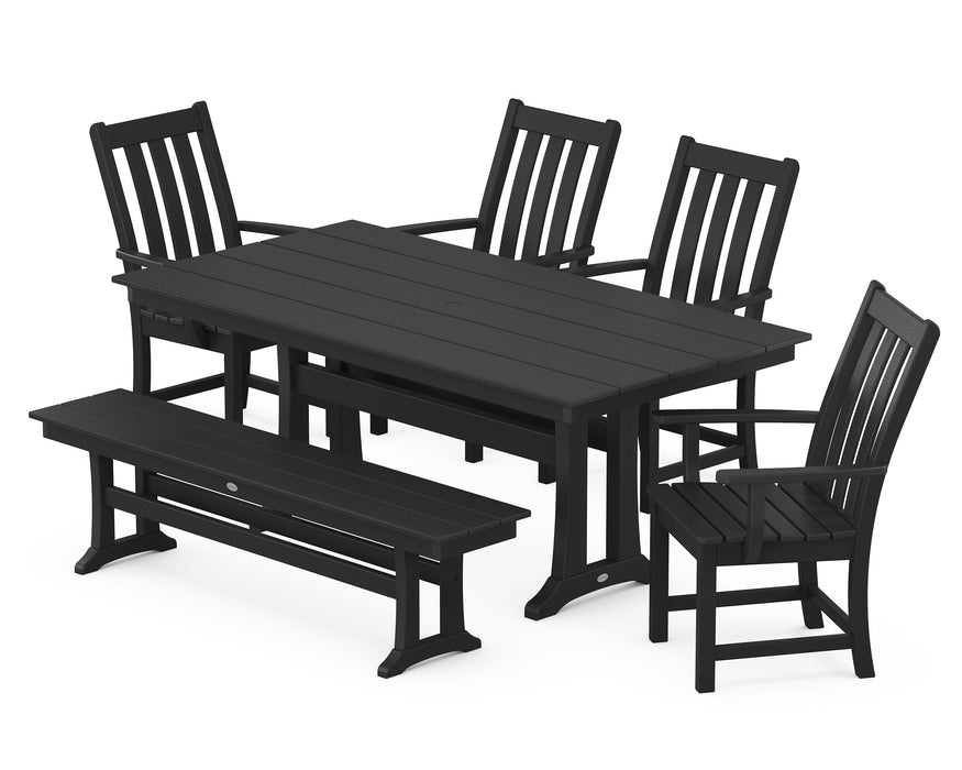 POLYWOOD Vineyard 6-Piece Arm Chair Farmhouse Dining Set with Trestle Legs and Bench in Black