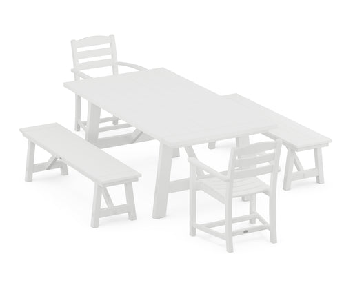 POLYWOOD La Casa Cafe 5-Piece Rustic Farmhouse Dining Set With Benches in White image