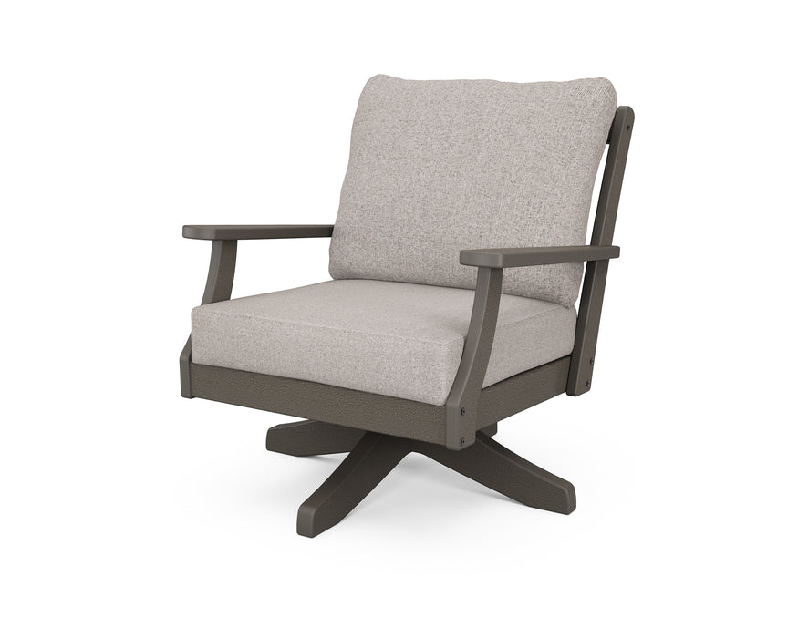 POLYWOOD Braxton Deep Seating Swivel Chair in Vintage Coffee / Weathered Tweed