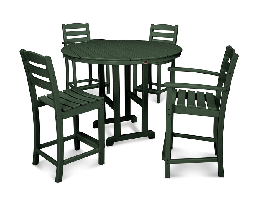 POLYWOOD La Casa Cafe 5-Piece Round Farmhouse Counter Dining Set in Green