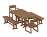 POLYWOOD EDGE 5-Piece Farmhouse Dining Set with Benches in Teak image