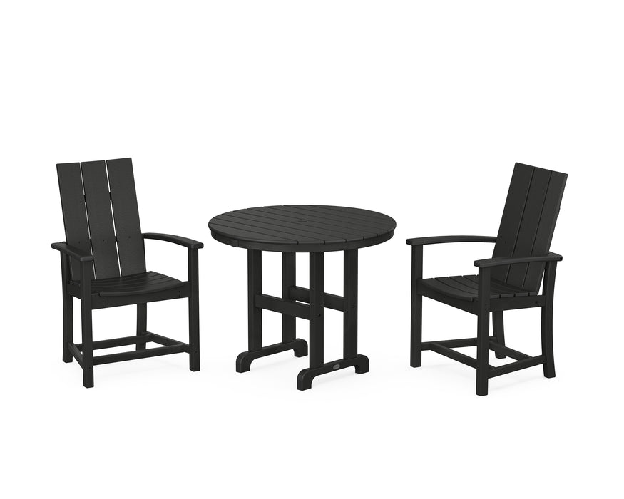 POLYWOOD Modern Adirondack 3-Piece Round Farmhouse Dining Set in Black