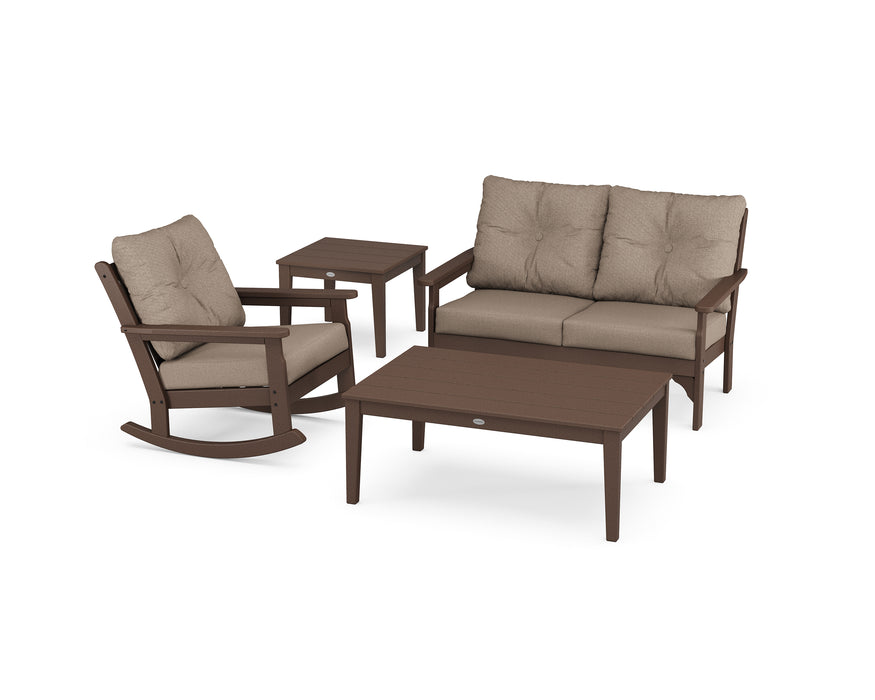 POLYWOOD Vineyard 4-Piece Deep Seating Rocker Set in Mahogany / Spiced Burlap