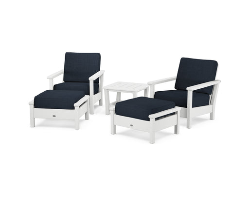 POLYWOOD Harbour 5-Piece Deep Seating Chair Set in White / Marine Indigo image